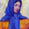 Woman With Blue Scarf Diamond Painting