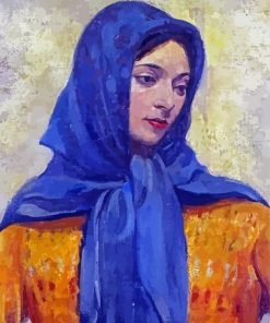 Woman With Blue Scarf Diamond Painting