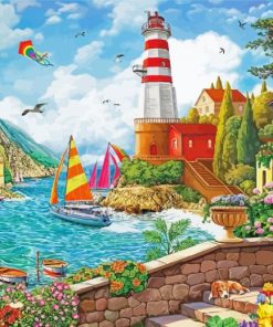 Lighthouse And Sailboat Diamond Painting