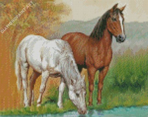 Animals Horses Drinking Diamond Painting