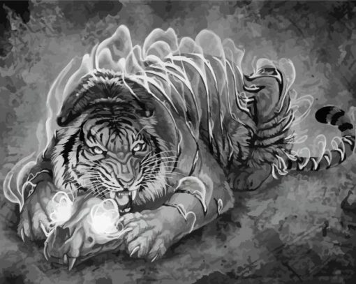 Black And White Tiger And Skull Art Diamond Painting