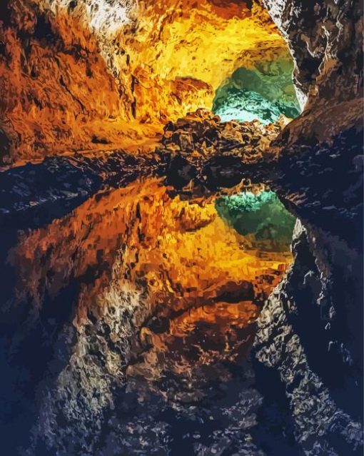 Canary Islands Cave Water Reflection Diamond Painting