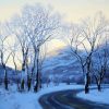 Car On Road to A Mountain In Winter Diamond Painting