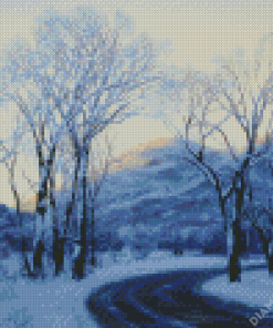 Car On Road to A Mountain In Winter Diamond Painting