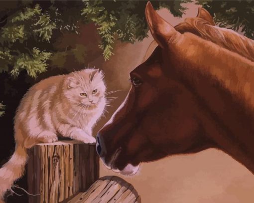 Cat And Horse Friends Art Diamond Painting