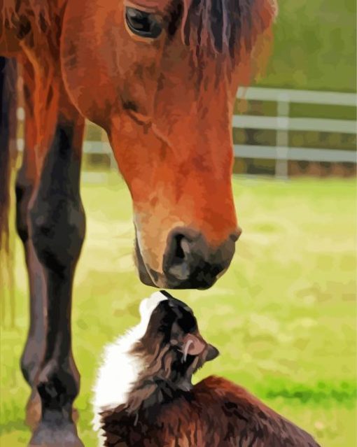 Cat And Horse In Farm Diamond Painting