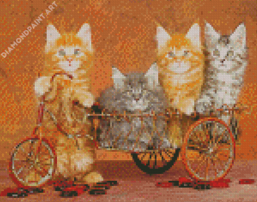 Cats On Bicycle Diamond Painting