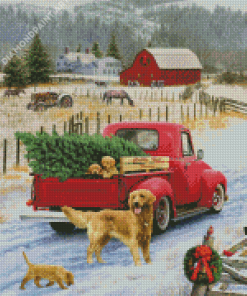 Christmas Red Truck And Barn Art Diamond Painting