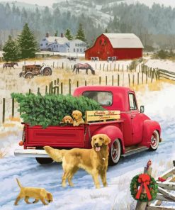 Christmas Red Truck And Barn Art Diamond Painting