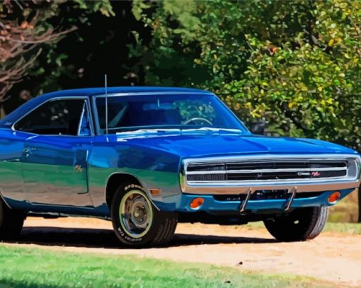 Classic Blue Dodge Charger 5D Diamond Painting