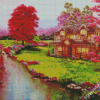 Cottage Garden By River Diamond Painting