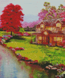 Cottage Garden By River Diamond Painting