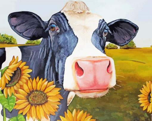 Cow With Sunflower Diamond Painting