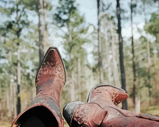 Cowboy Boots In Forest Diamond Painting