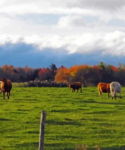 Cows Fall Scene Diamond Painting