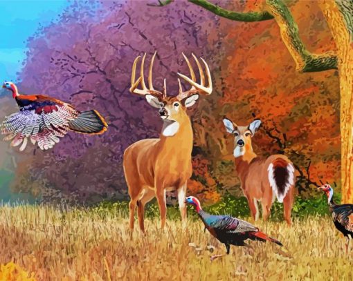 Deer And Turkey Art Diamond Painting