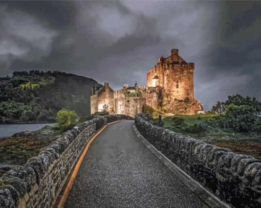 Eilean Donan Castle At Night Diamond Painting