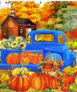 Fall With Blue Truck Diamond Painting