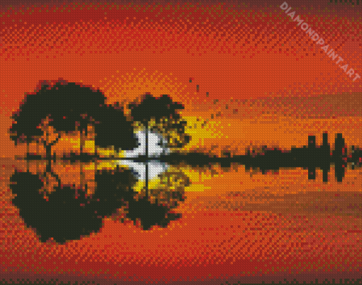 Guitar Sunset Landscape Diamond Painting