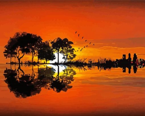 Guitar Sunset Landscape Diamond Painting