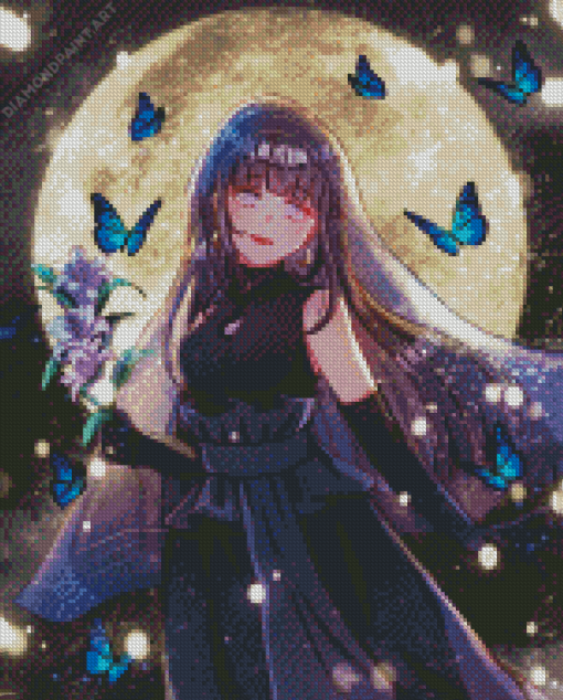 Hinata With Butterflies Diamond Painting