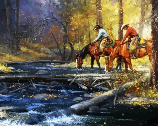 Horses Drinking Diamond Painting