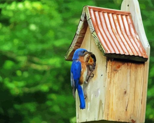 House And Blue Birds In Fence 5D Diamond Painting