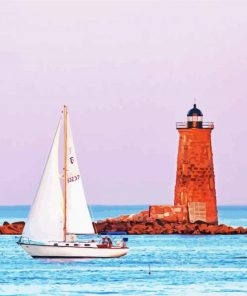 Lighthouse And Sailboat Art Diamond Painting