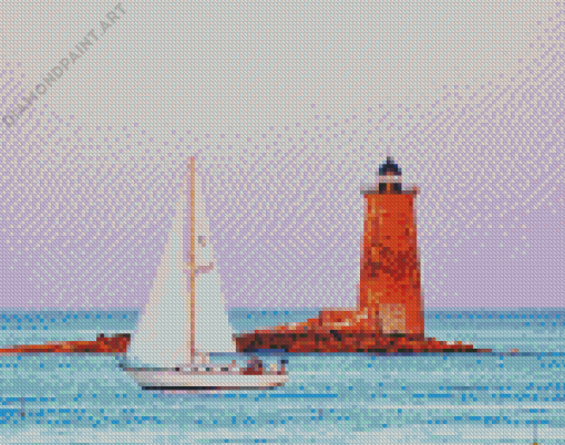 Lighthouse And Sailboat Art Diamond Painting