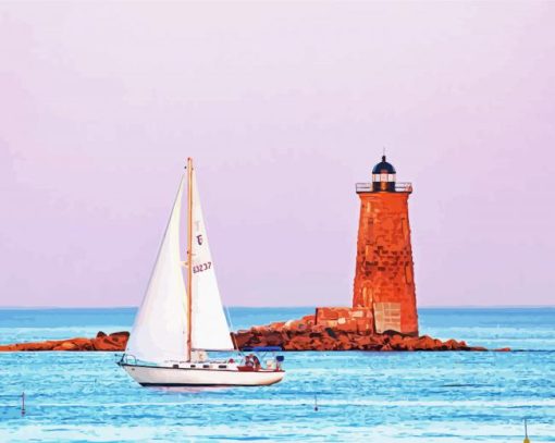 Lighthouse And Sailboat Art Diamond Painting