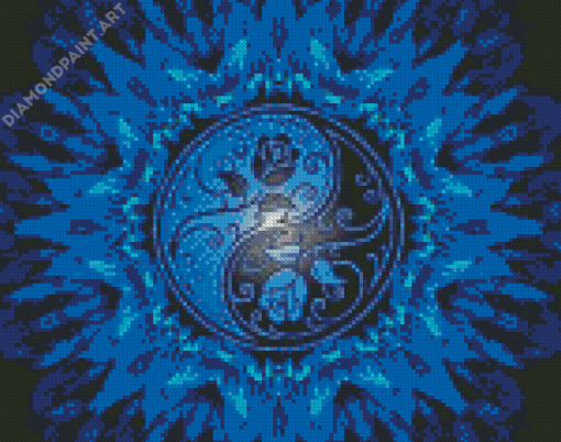 Mandala Yin Yang Blue Rose Diamond Painting