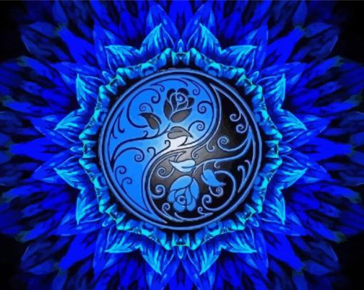 Mandala Yin Yang Blue Rose Diamond Painting