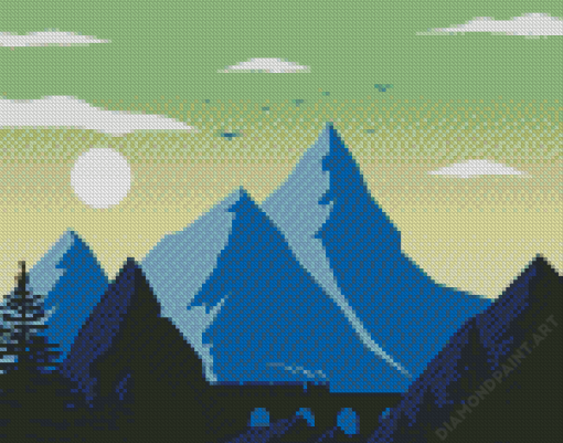 Mountains Train Railway Diamond Painting