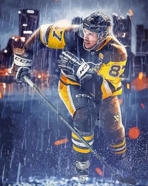 NHL Player Under Rain Diamond Painting