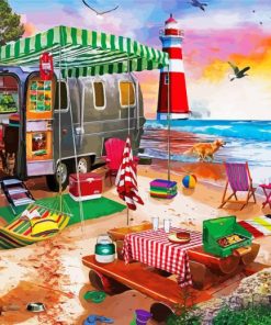 Oceanside Airstream Camping Diamond Painting