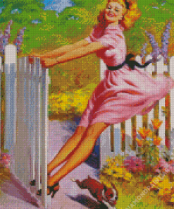 Pin Up Girl In Garden Diamond Painting