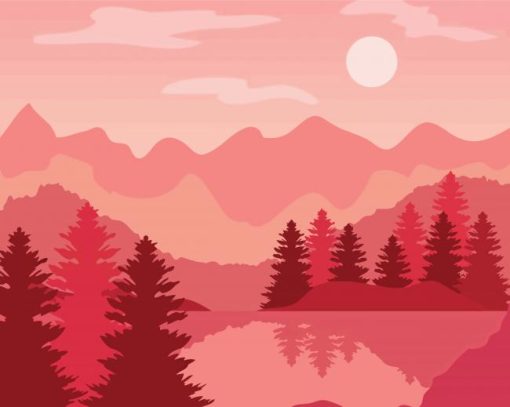 Pink Landscape Illustration Diamond painting