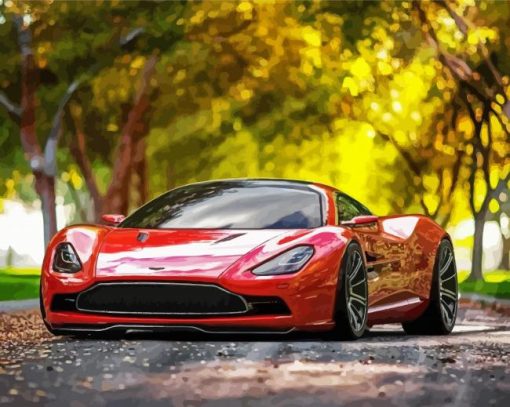 Red Aston Sport Car Diamond Painting