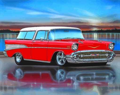 Red And White 57 Chevy Art Diamond Painting