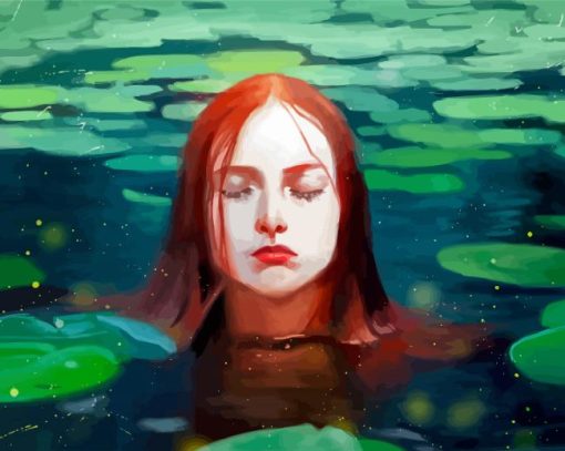 Red Hair Woman In Water Art Diamond Painting