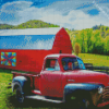 Red Truck And Barn Diamond Painting