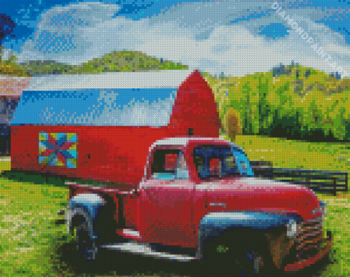 Red Truck And Barn Diamond Painting