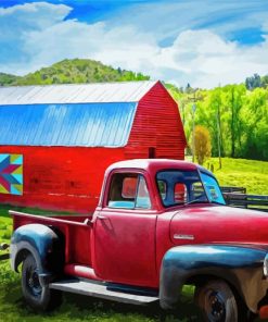 Red Truck And Barn Diamond Painting