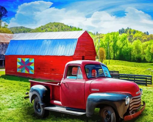 Red Truck And Barn Diamond Painting