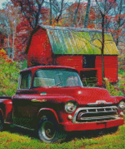 Red Truck Car And Barn Diamond Painting