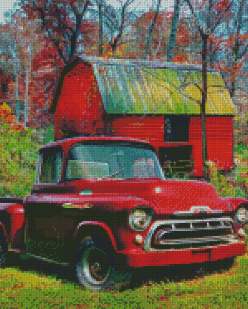 Red Truck Car And Barn Diamond Painting