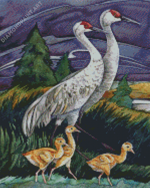 Sandhill Crane Family Art Diamond Painting