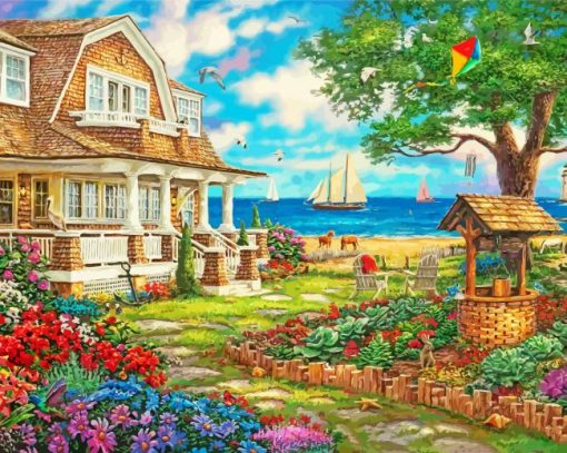 Sea Cottage Garden Diamond Painting