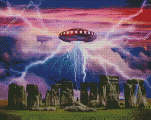 Stonehenge And Spaceship 5D Diamond Painting