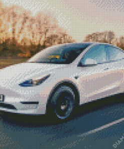 White Tesla Y Car Diamond Painting